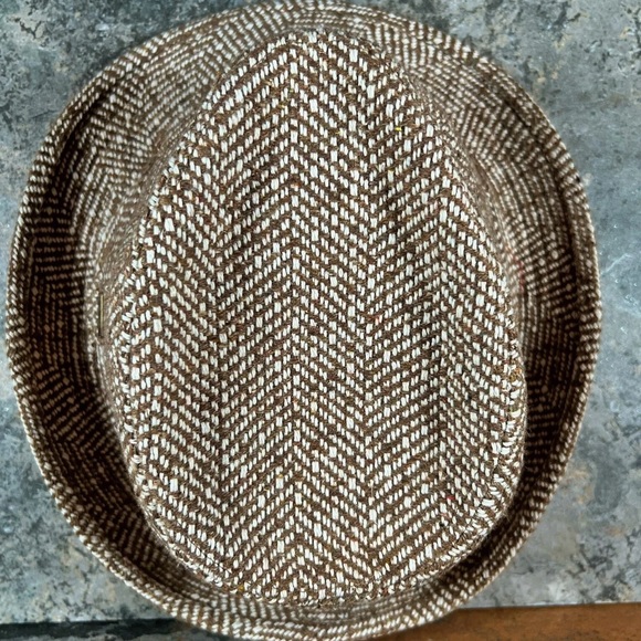 Vintage OLE Fedora Adult Mens OSFM Ivory & Tan Wool Textured Tweed Hat EUC - Picture 5 of 9